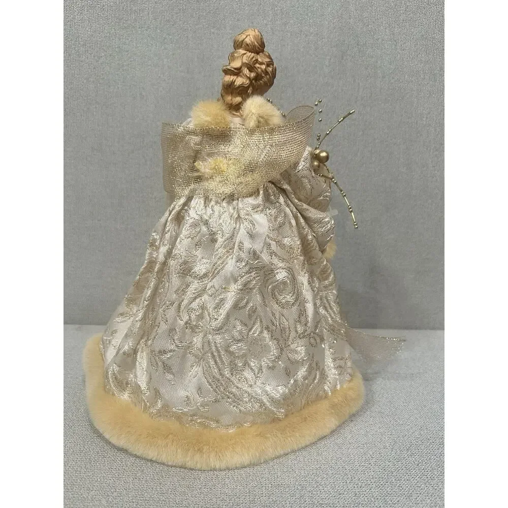 Vtg Lace Satin Angel Tree Topper/table Top Porcelain Face Embroidered 12 in Gold